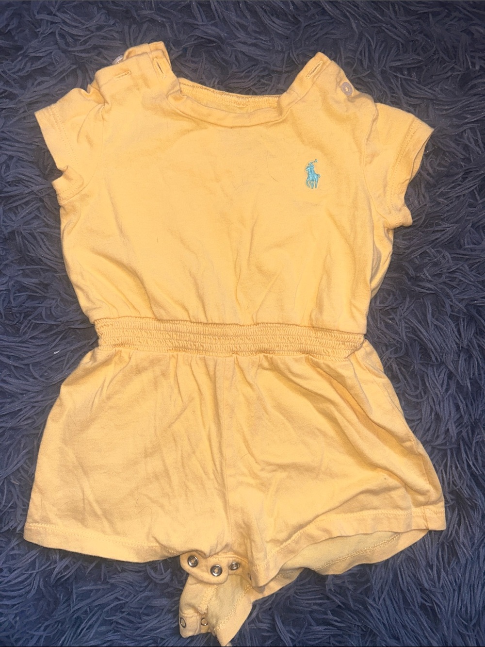 Ralph Lauren Light Yellow Baby Romper with Blue Pony Emblem